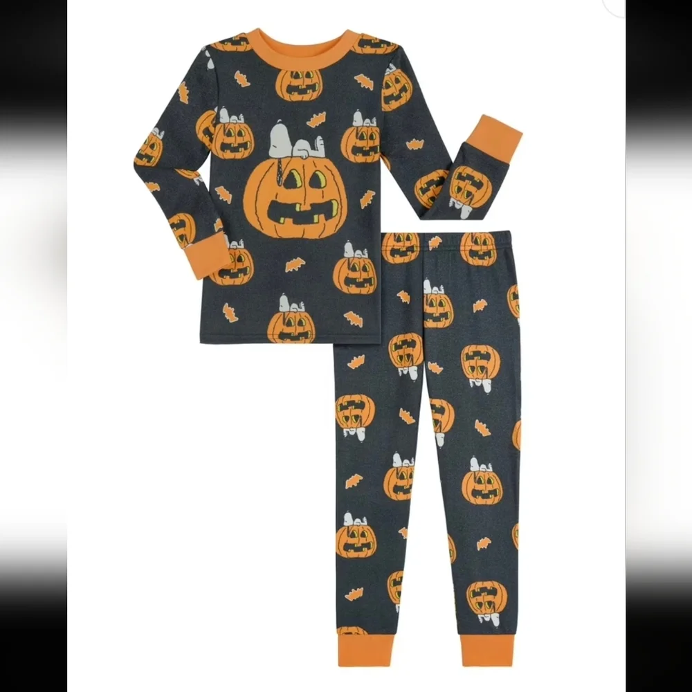 NWT 2pc PEANUTS Boys Halloween Long Sleeve Top Sleep Pants Pajama Set